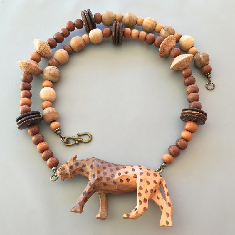 Wooden Leopard Necklace