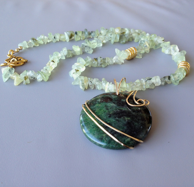 Peridot &amp; Gold Necklace with Jade Pendant