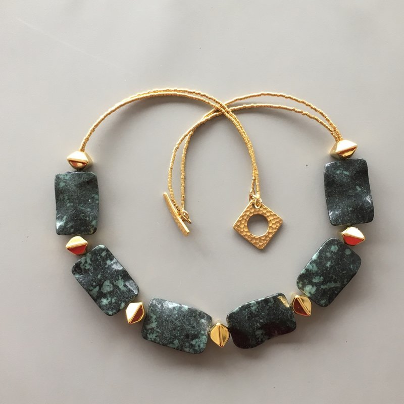 Kambaba Jasper &amp; Mykonos Gold Necklace