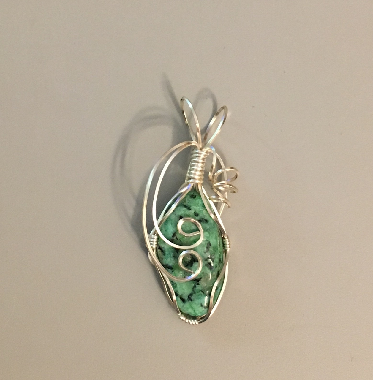 Green Turquoise Silver Wire-Wrapped Pendant