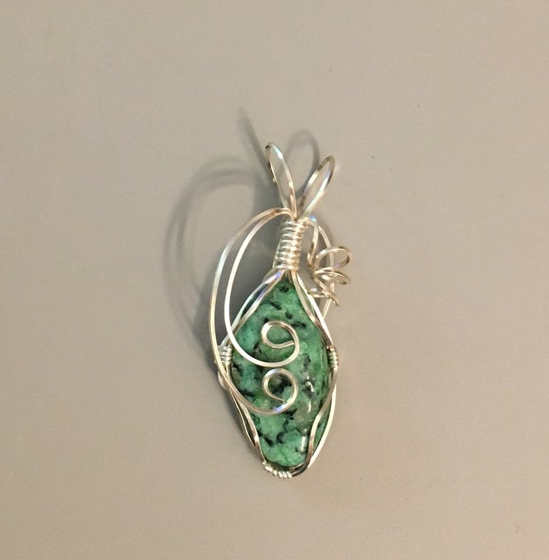 Green Turquoise Silver Wire-Wrapped Pendant