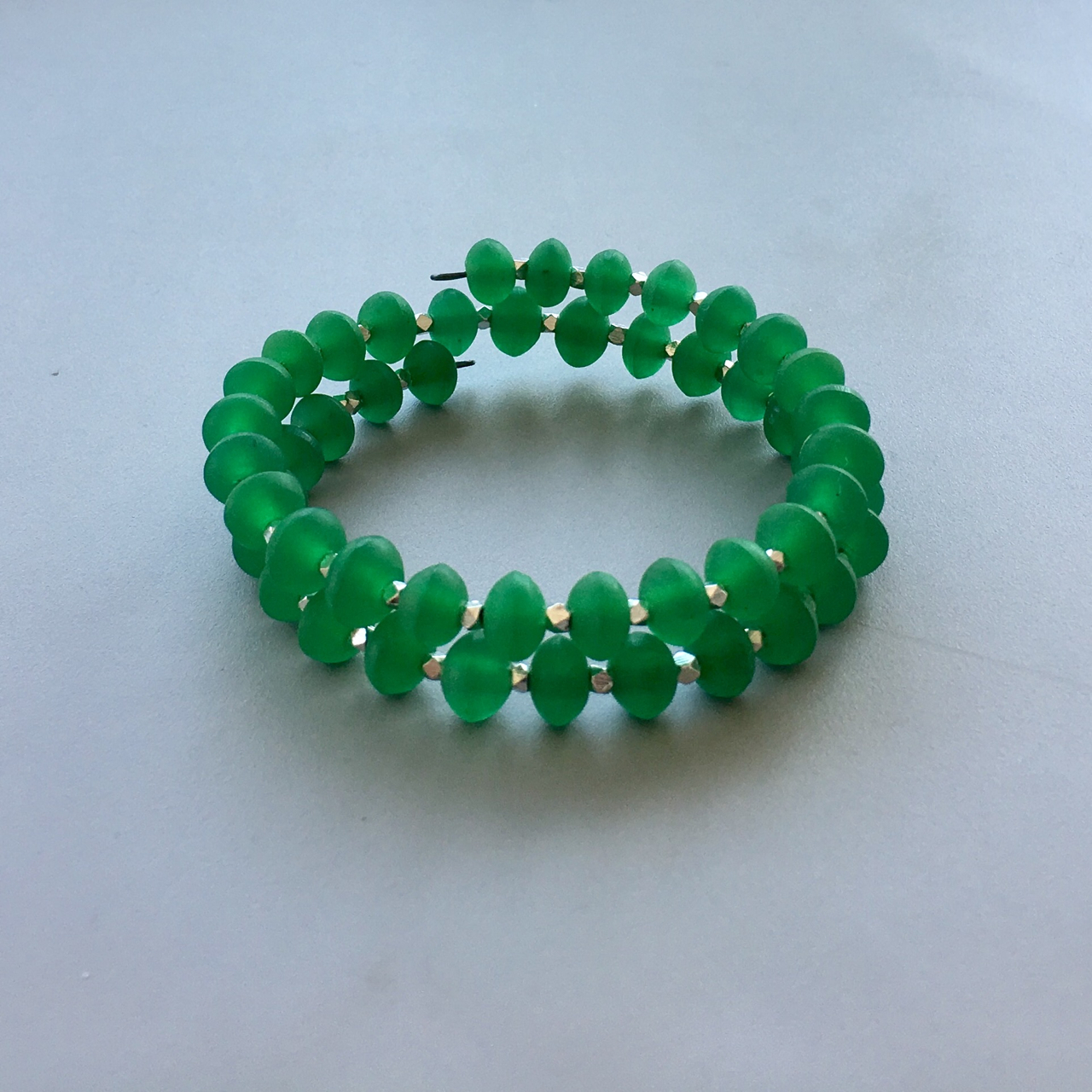 Green SeaGlass &amp; Silver Spiral Bracelet