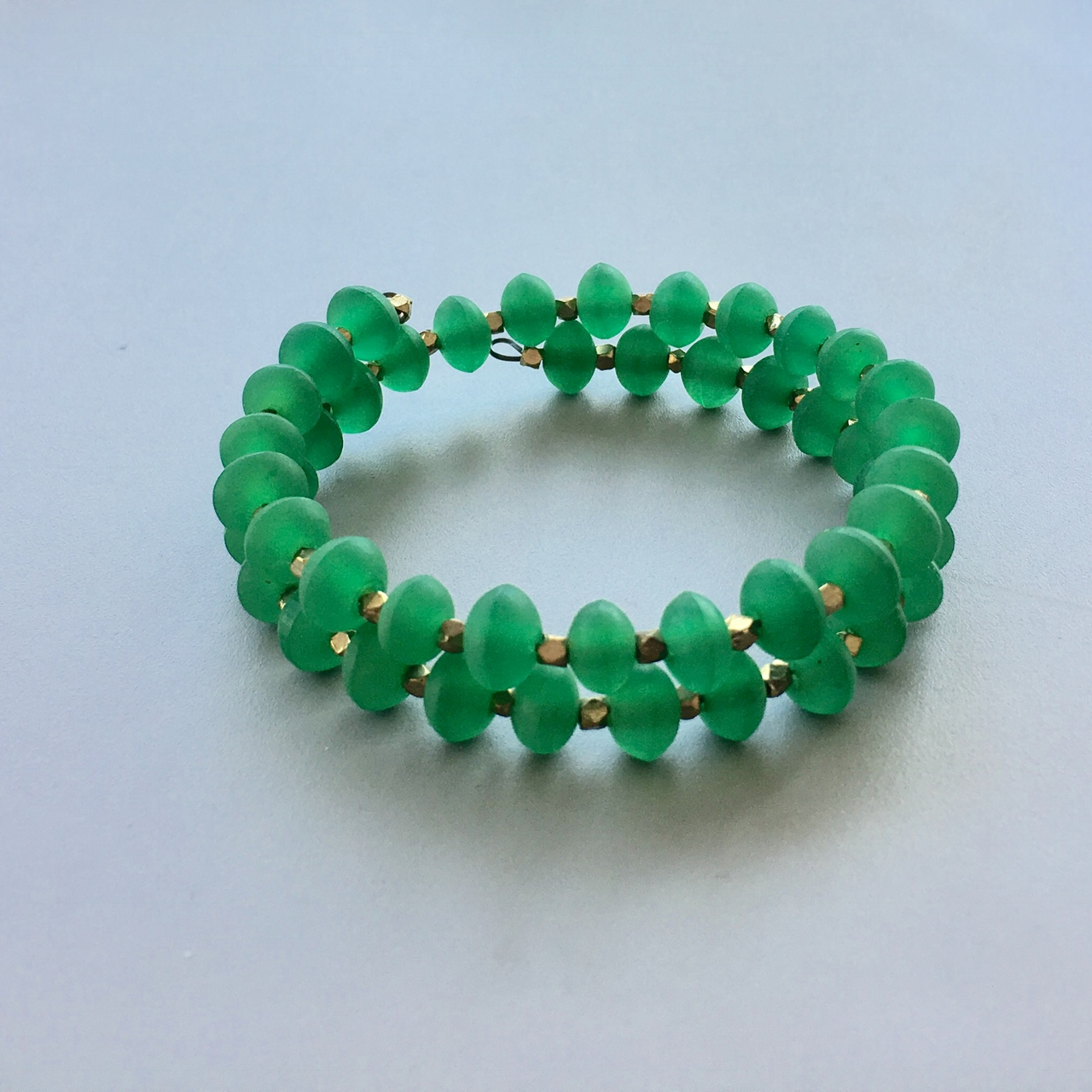 Green SeaGlass &amp; Gold Spiral Bracelet