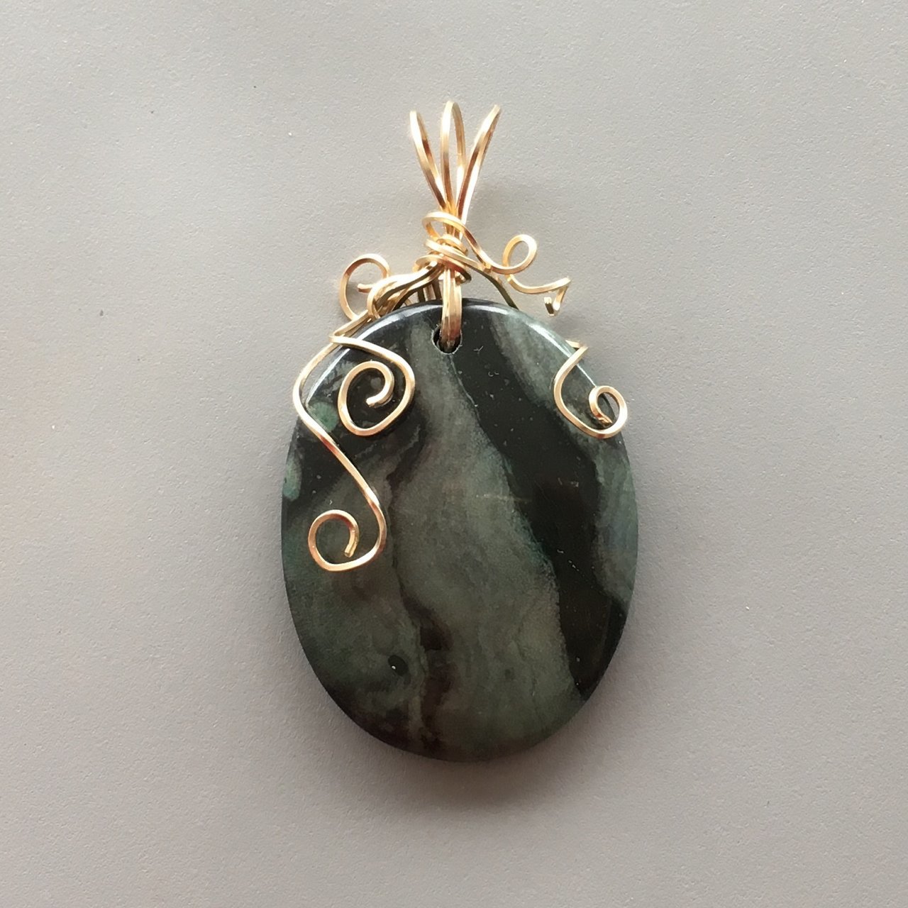 Nipomo Green Coral Fossil Pendant w/14K G-F wire