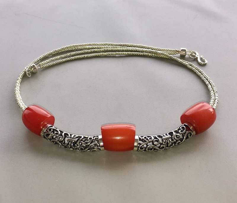 African Copal Trade Bead &amp; Silver Necklace