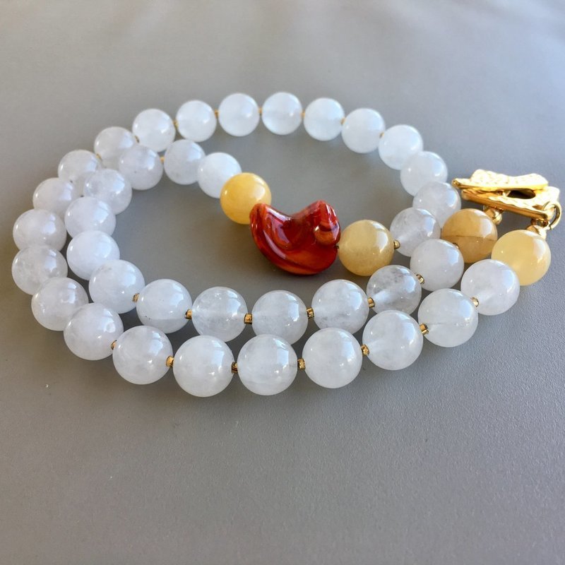 White Malaysian &quot;Jade&quot;/Quartz and Lampwork Beaded Necklace
