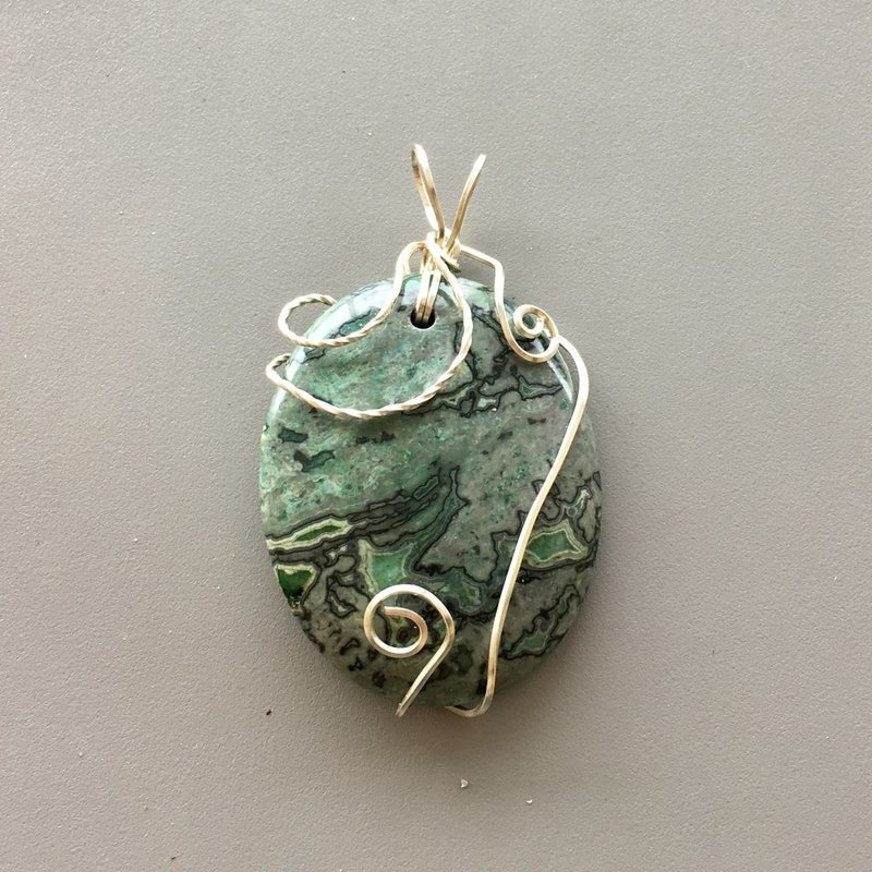 Green Leopard Skin Jasper Pendant w/Argentium SS
