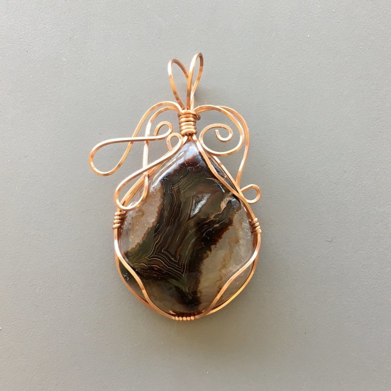 Onyx &amp; Druzy Pear-shaped Pendant w/Copper