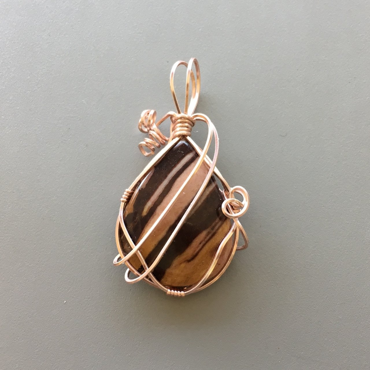 Zebranite Jasper Pear-shaped Pendant w/Rose Gold