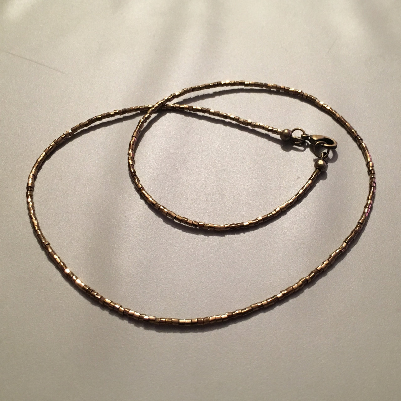 Antique Bronze Tube Seed Bead Necklace - Single