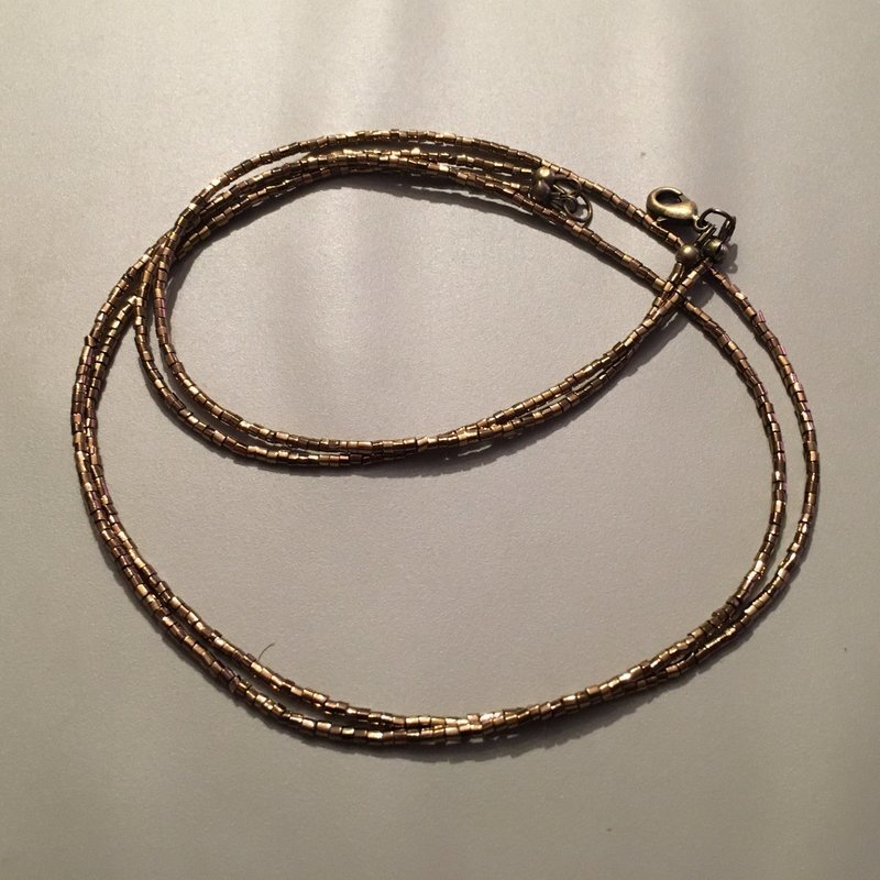 Antique Bronze Tube Seed Bead Necklace - Double