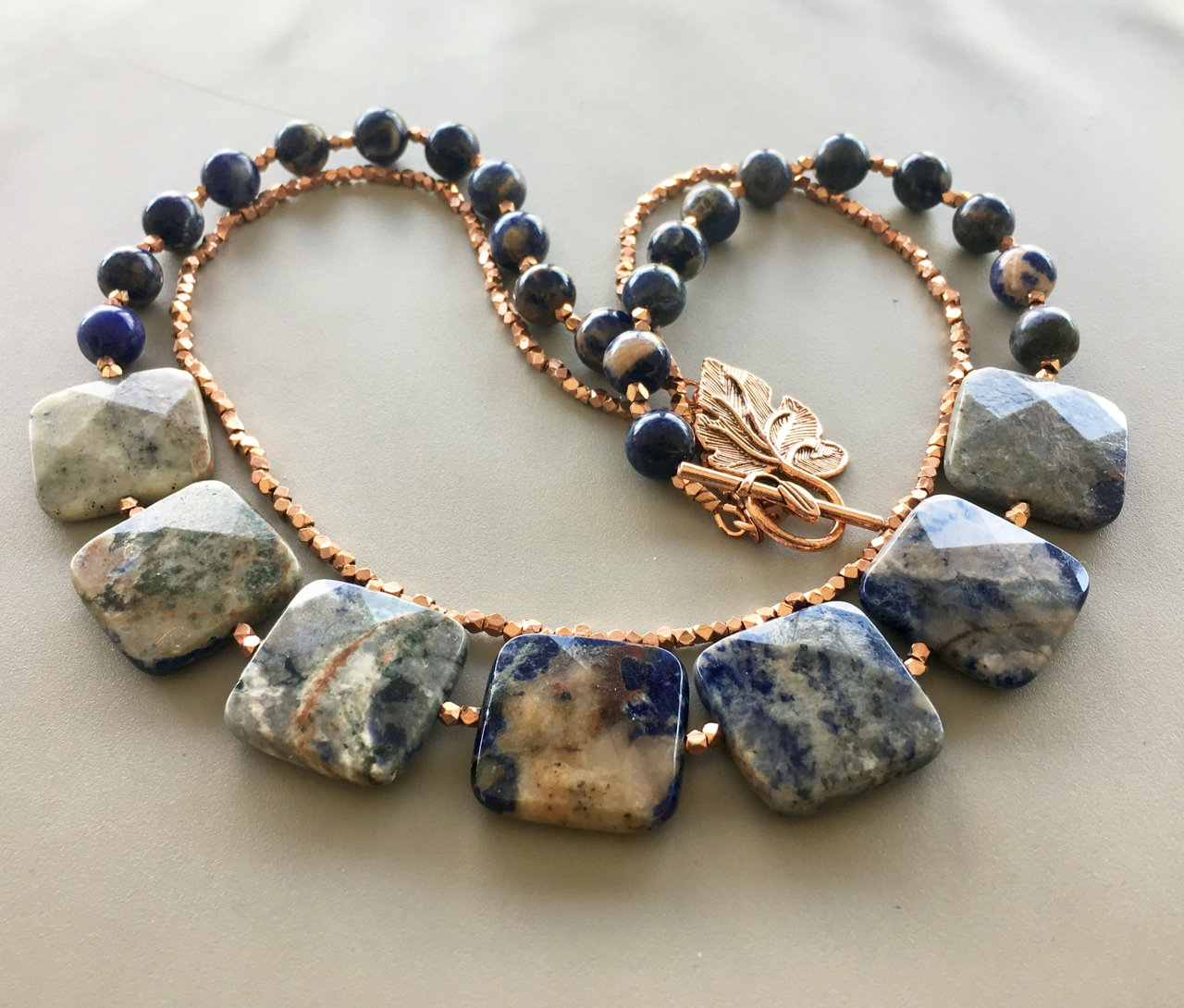 Sodalite Necklace with Copper Seed Bead Second Strand