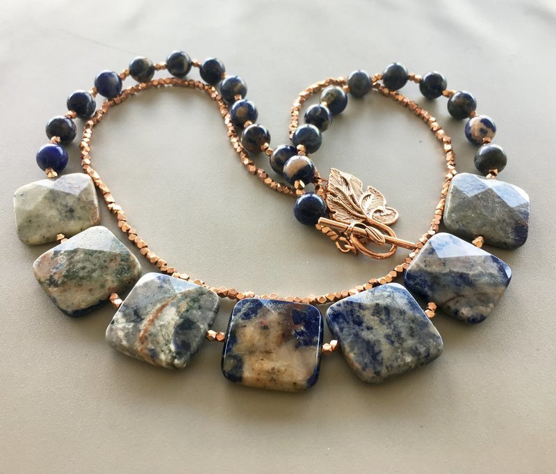 Sodalite Necklace with Copper Seed Bead Second Strand
