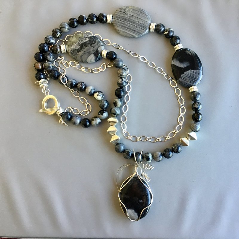 Silver Leaf Jasper Necklace with Silver Chain