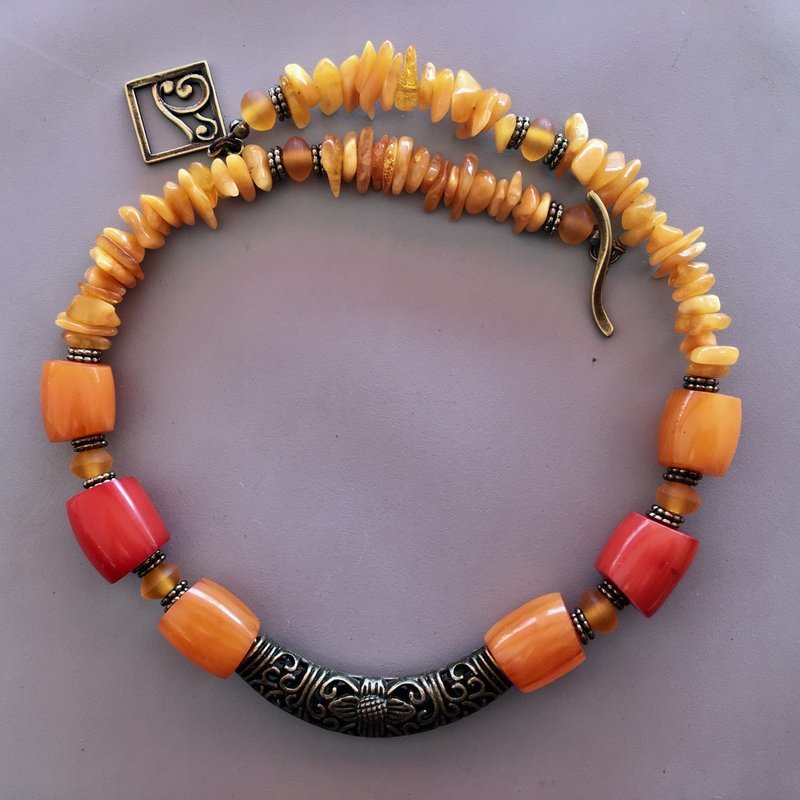 Copal Amber and Gold Quartz Necklace