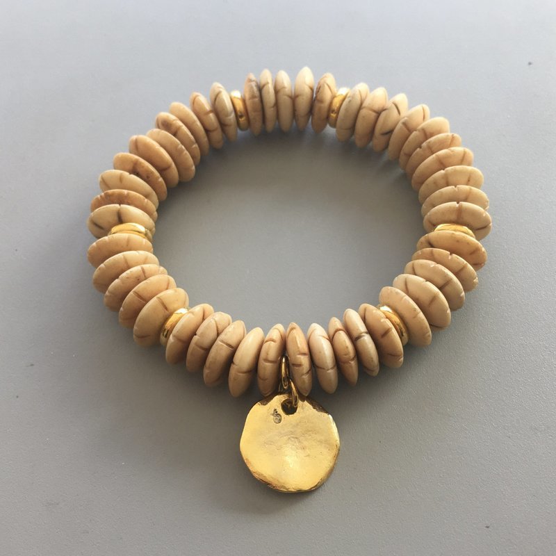 Round Bone Disk Bracelet w/Mykonos Gold