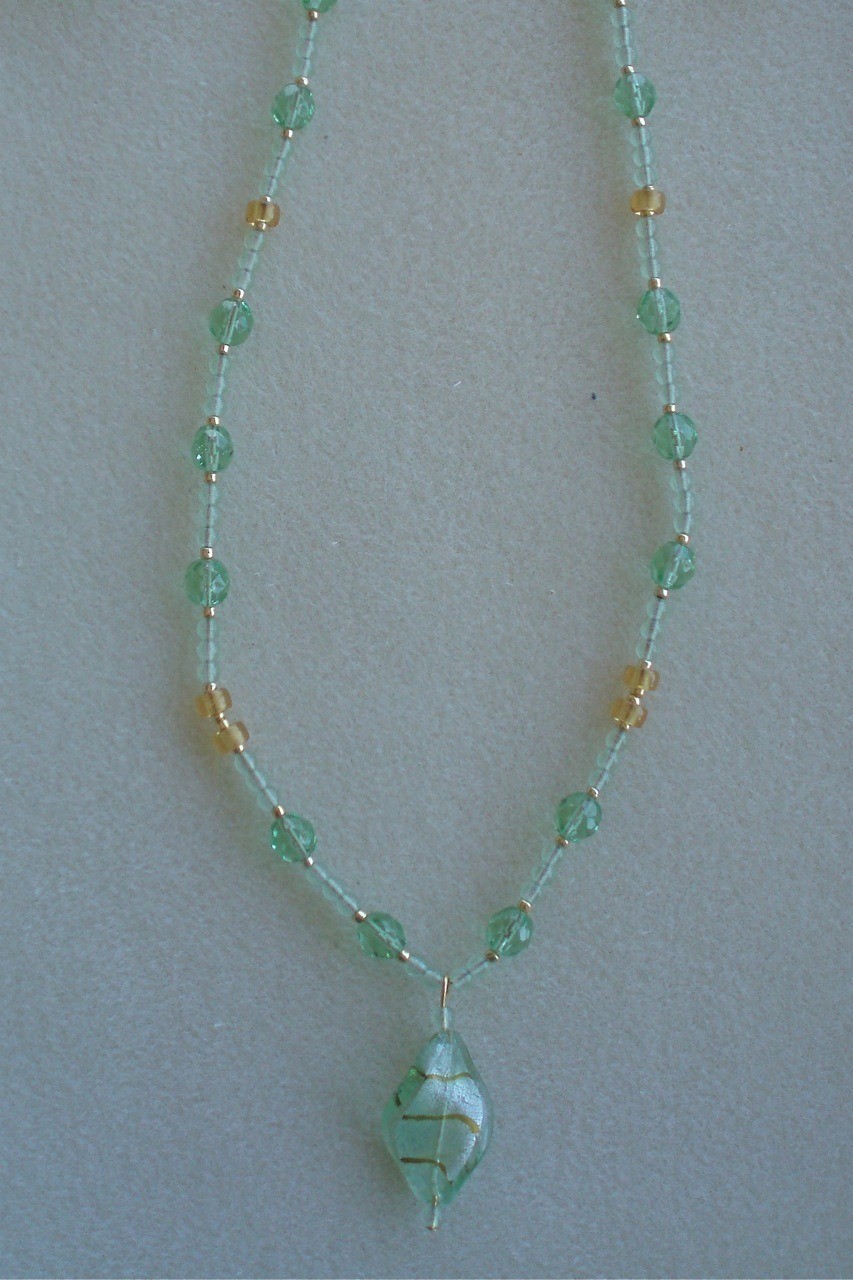 Green &amp; Gold Faceted Glass Crystal Necklace