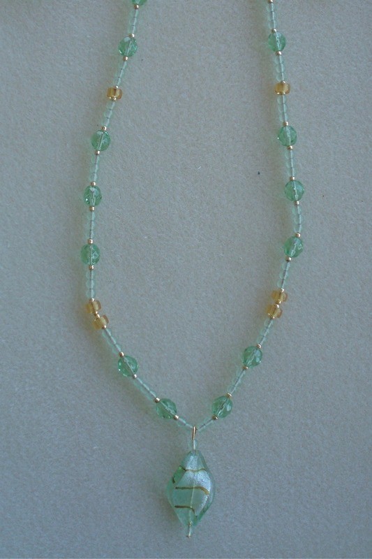 Green &amp; Gold Faceted Glass Crystal Necklace