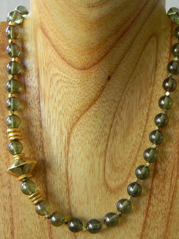 Green Lustre Czech Glass Druz Necklace