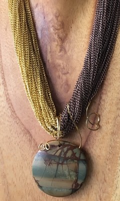 Gold &amp; Bronze Chain Necklace with Picasso Jasper Pendant