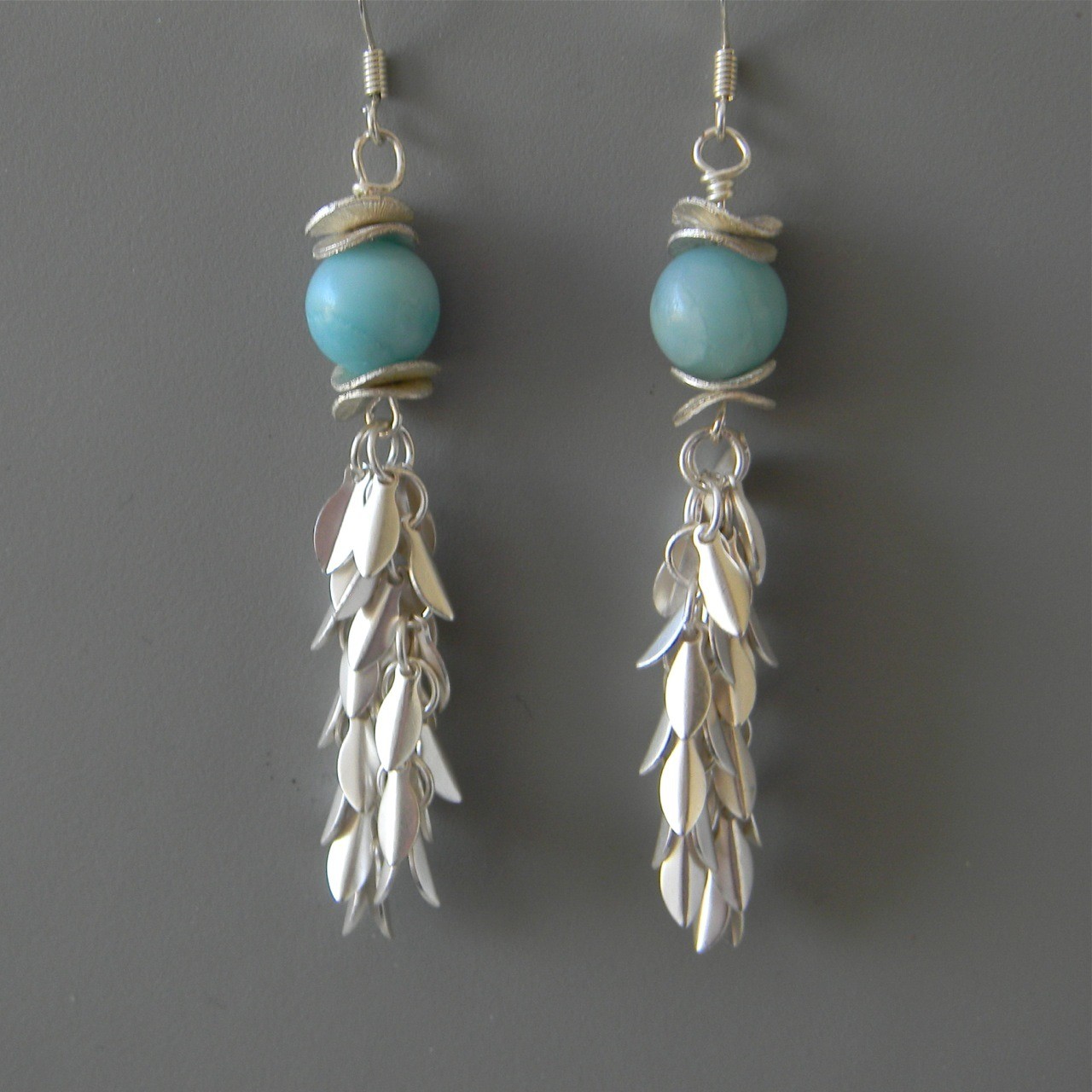 Blue Amazonite &amp; Silver Leaf Earrings
