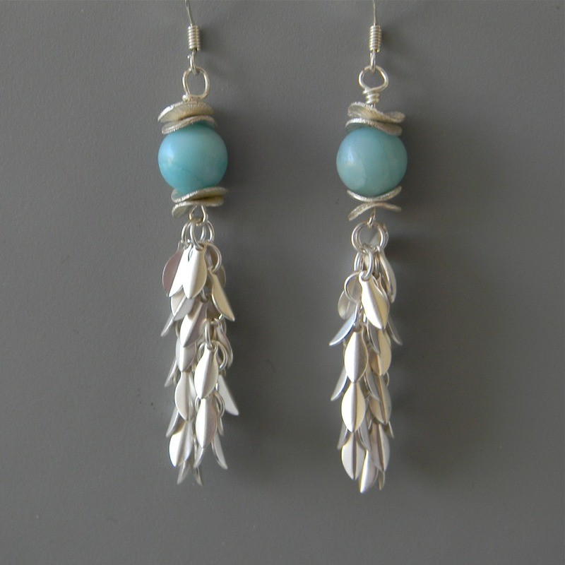 Blue Amazonite &amp; Silver Leaf Earrings