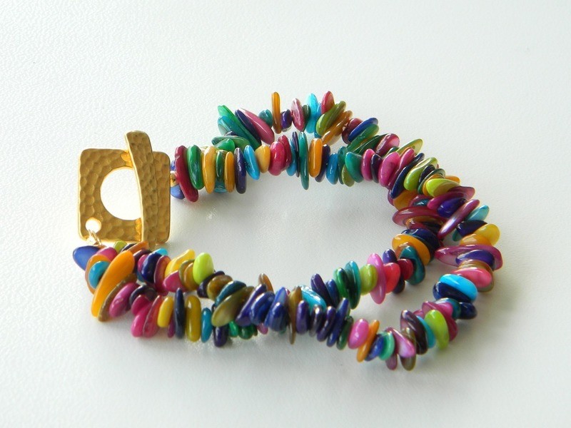 Multi-color Mother-of-Pearl Bracelet, Gold Toggle