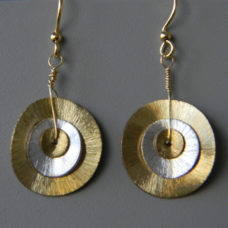 Gold &amp; Silver Wavy Disc Earrings