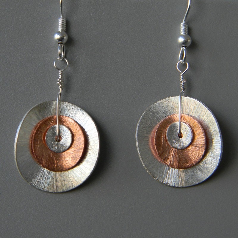 Silver &amp; Copper Wavy Disk Earrings