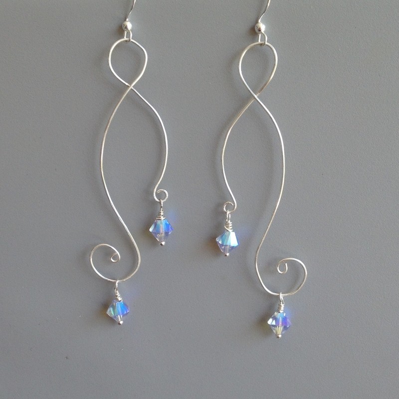 Scrolled Argentium Sterling Silver Earrings w/Swarowski Crystals