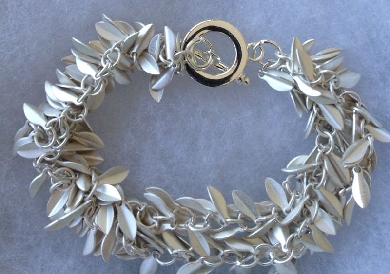 Matte Silver Small Leaf Bracelet-double strand