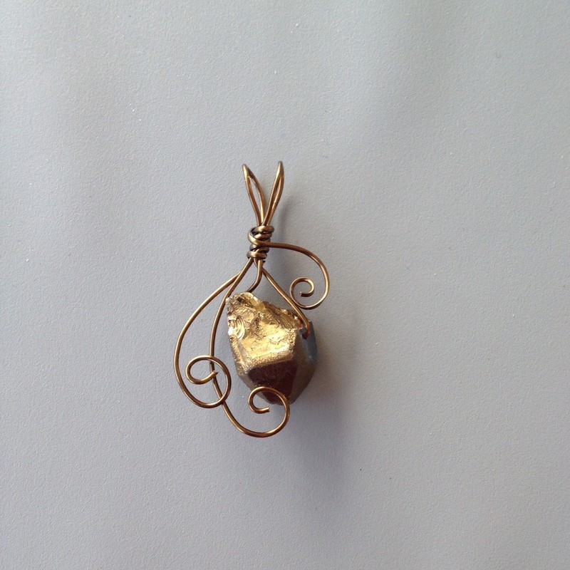 Antique Bronze Wrapped Pyrite Pendant