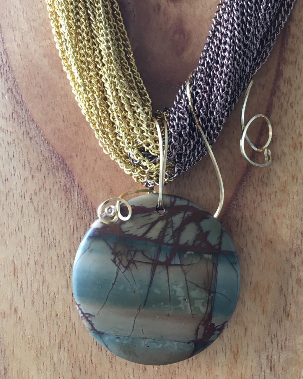 Picasso Jasper Wire-Wrapped Pendant w/14K G-F wire