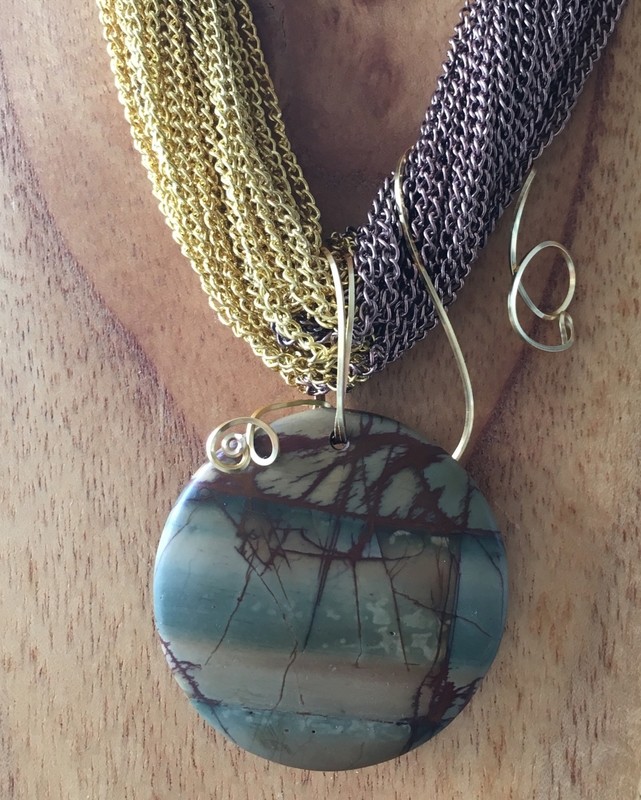 Picasso Jasper Wire-Wrapped Pendant w/14K G-F wire
