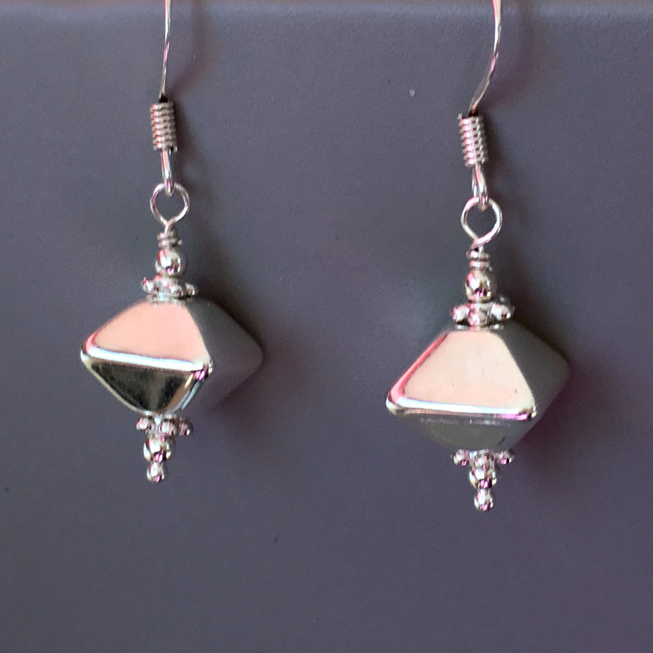 Mykonos Fine Silver over Ceramic Oxyhedron Earrings