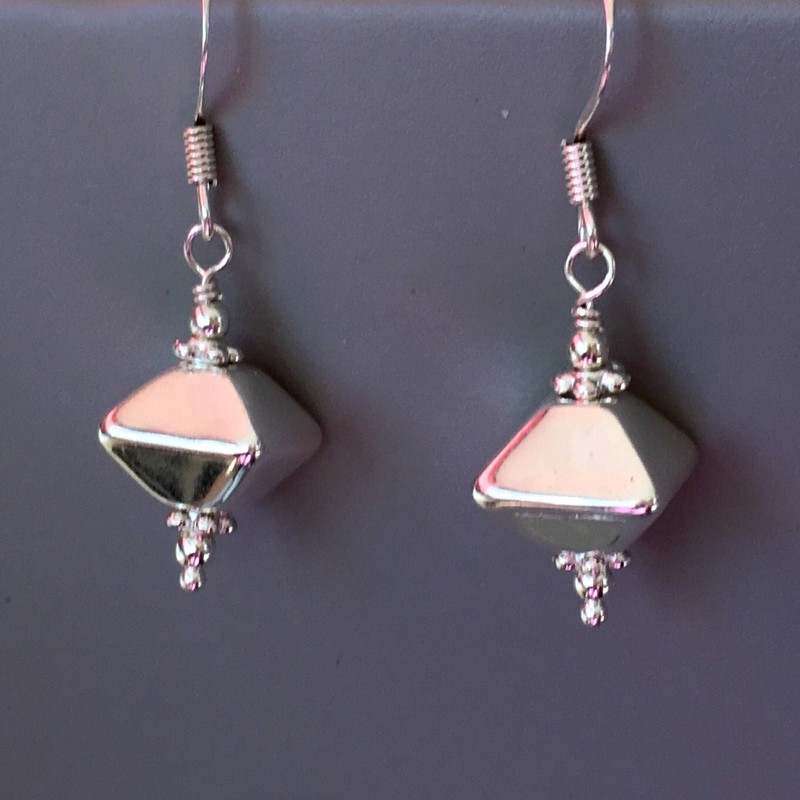 Mykonos Fine Silver over Ceramic Oxyhedron Earrings