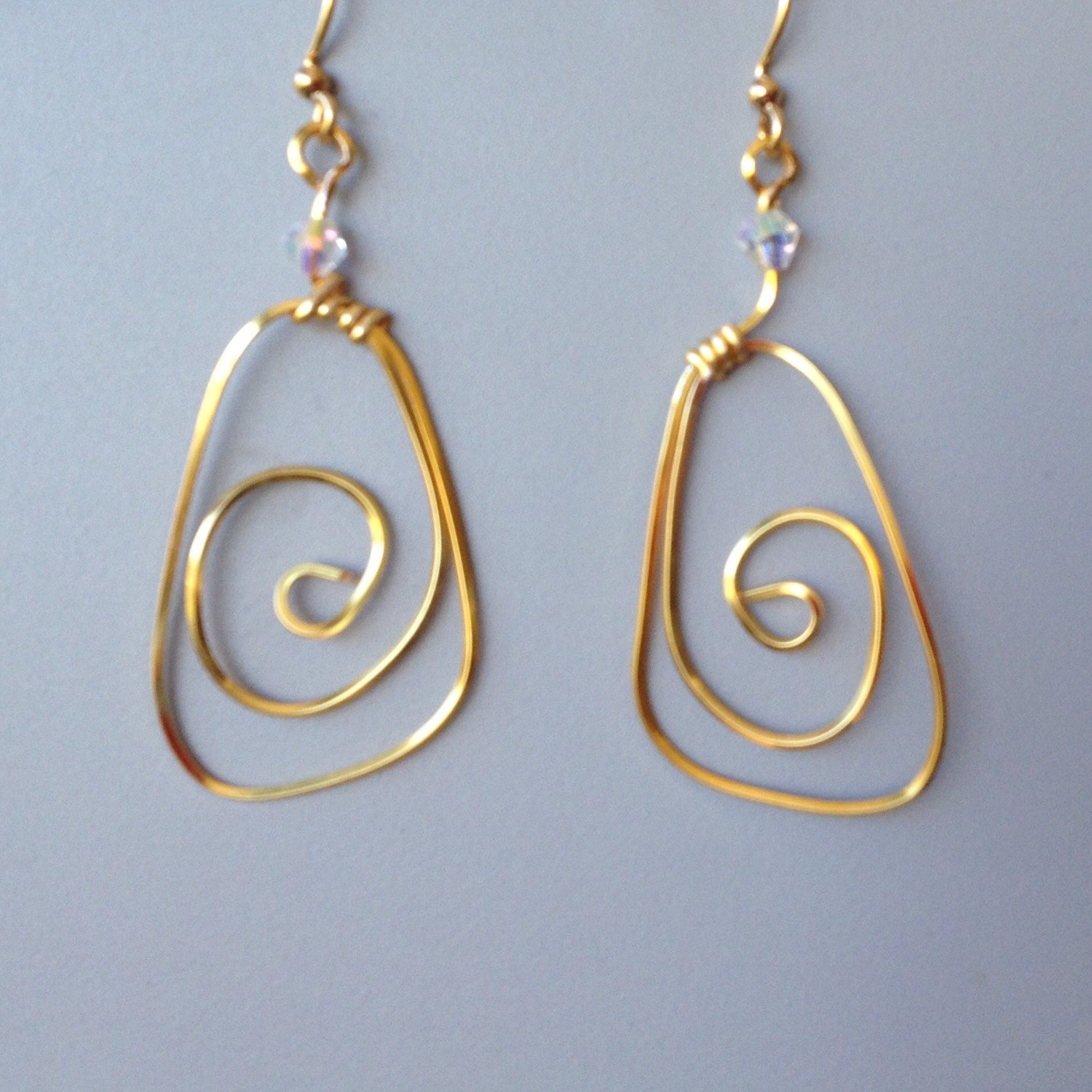 Gold Wire &amp; Crystal Stylized Earrings