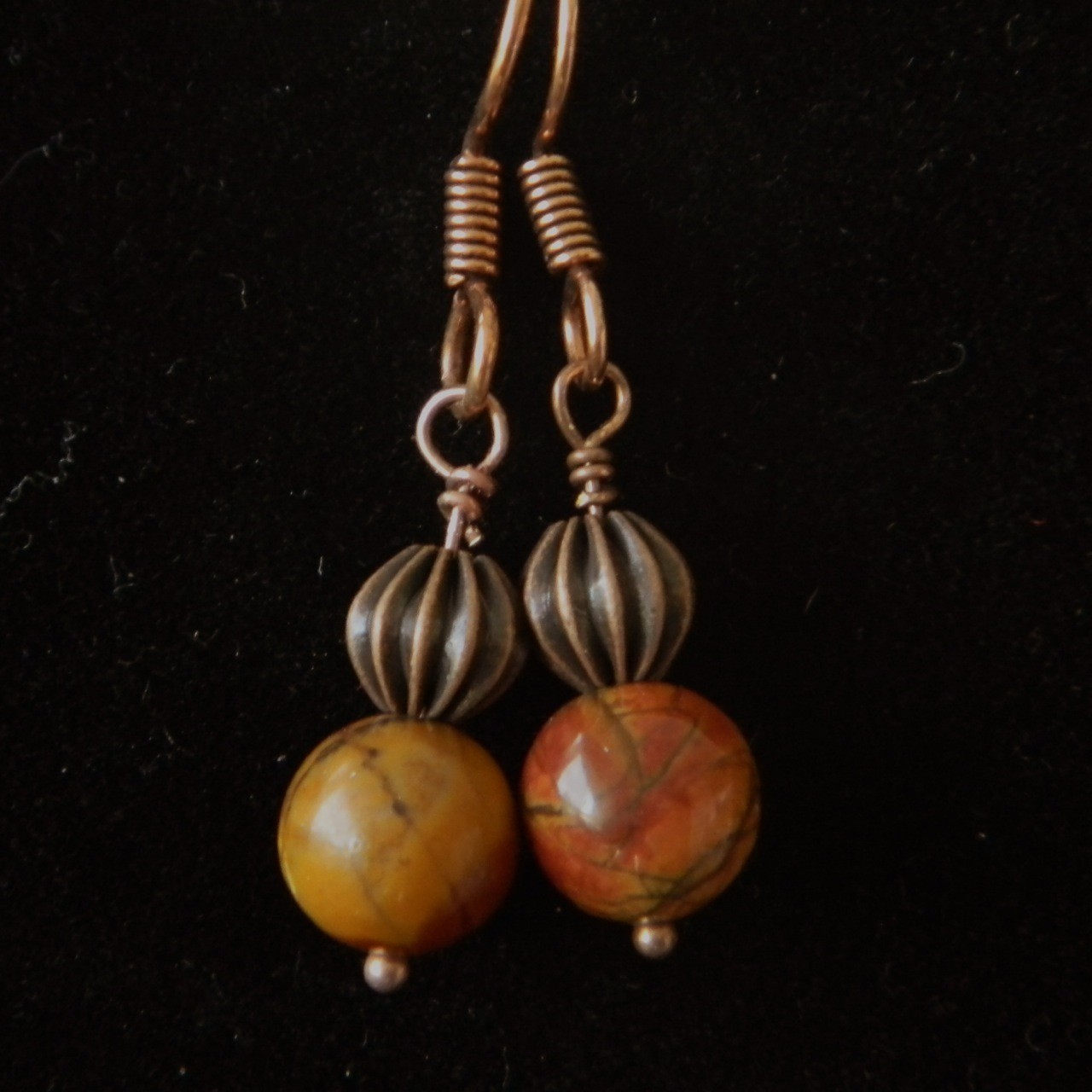 Picasso Jasper &amp; Antique Copper Ball Earrings
