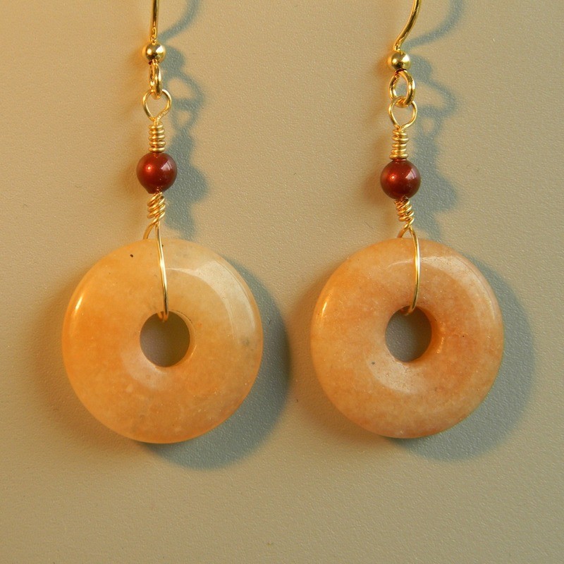 Gold-Red Aventurine Earrings/Red w Gold