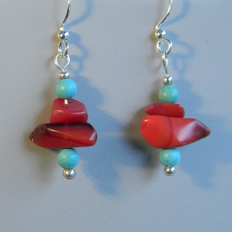 Chalk Turquoise &amp; Red Howlite Earrings