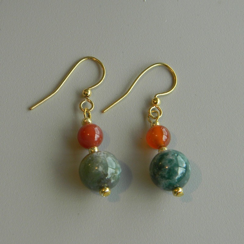 Red Agate &amp; Green Stone Earrings