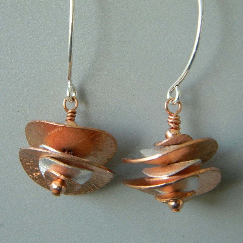 Copper &amp; Silver Wavy Disk Earrings/Silver