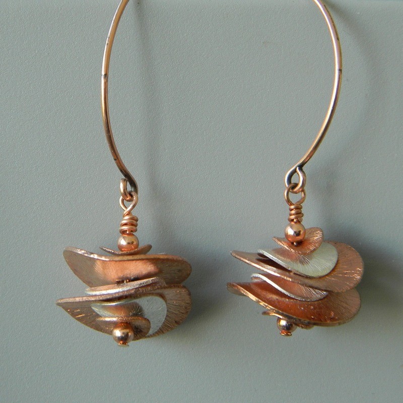 Copper &amp; Silver Wavy Disk Earrings/Copper