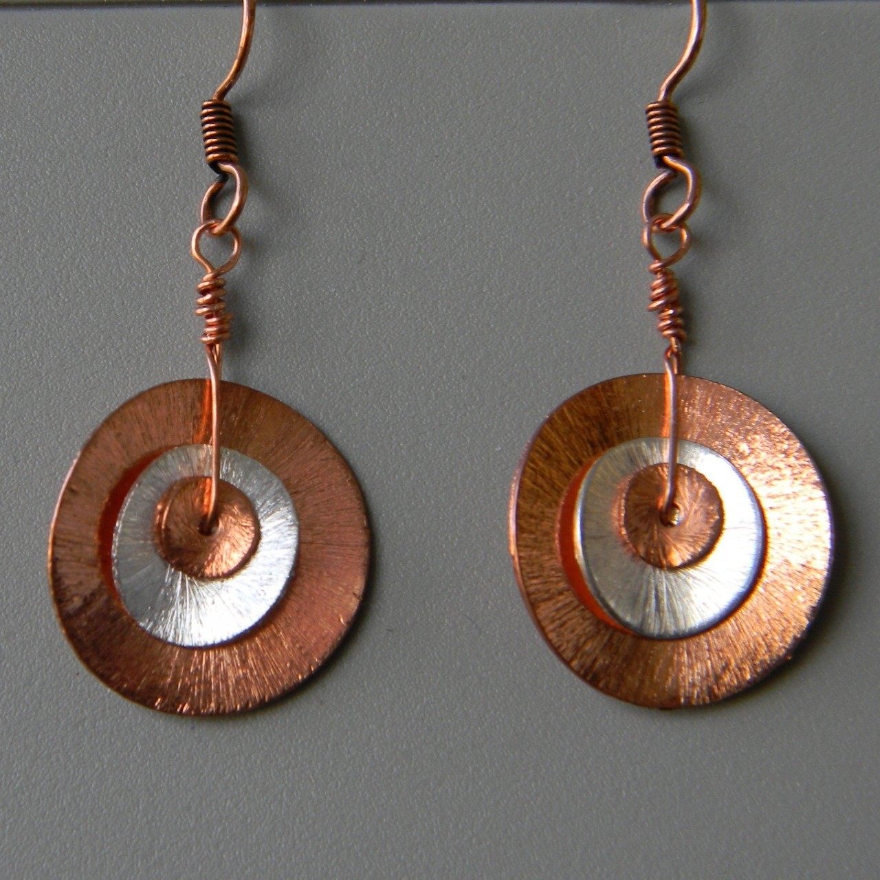 Copper &amp; Silver Wavy Disk Earrings