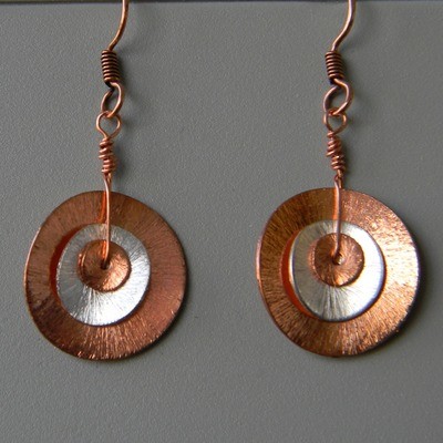 Copper &amp; Silver Wavy Disk Earrings