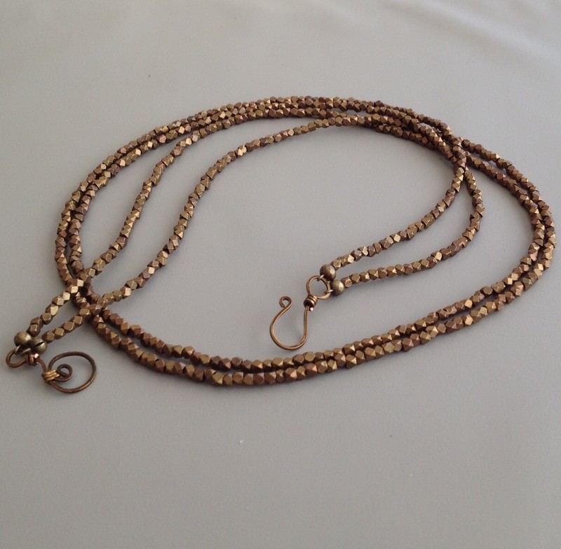 Antique Bronze/Brass Cornerless Cube Necklace - Dble