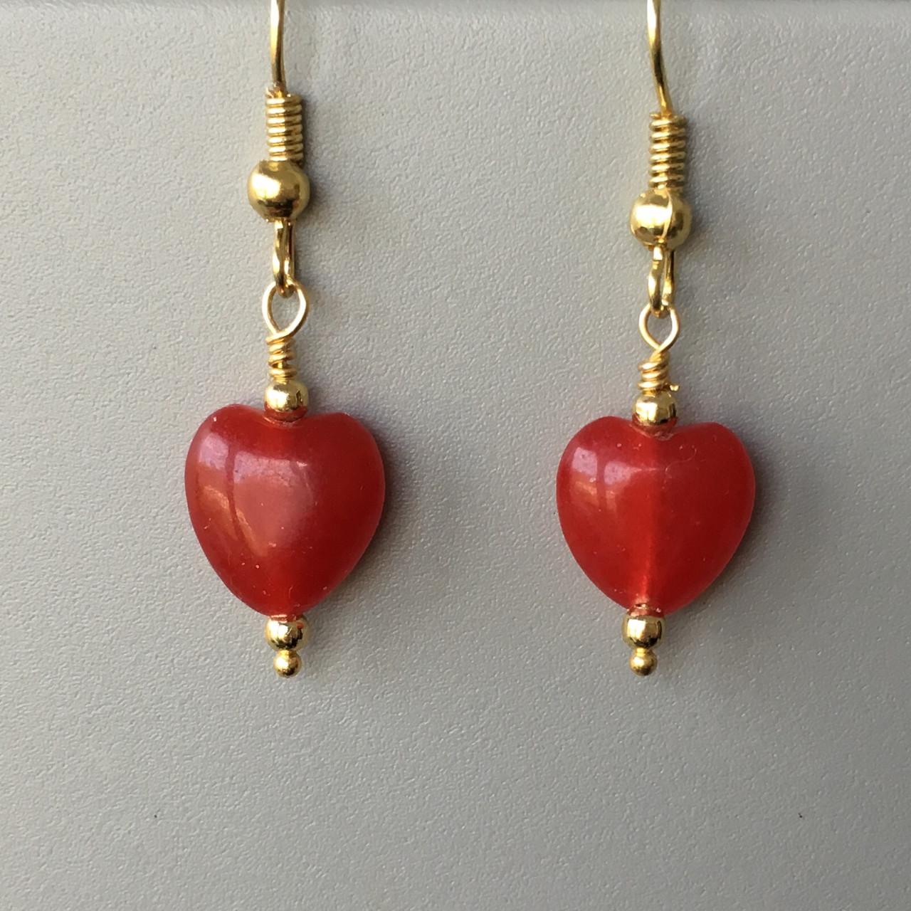 Red Jade Heart Earrings (Golde)