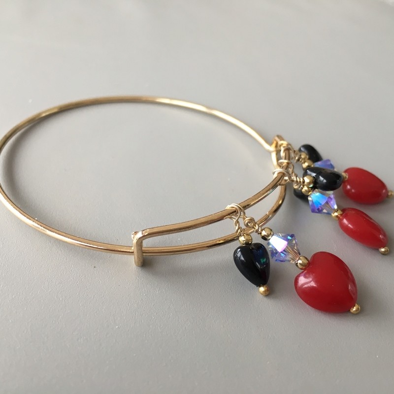 Red Jade &amp; Black Heart Bracelet