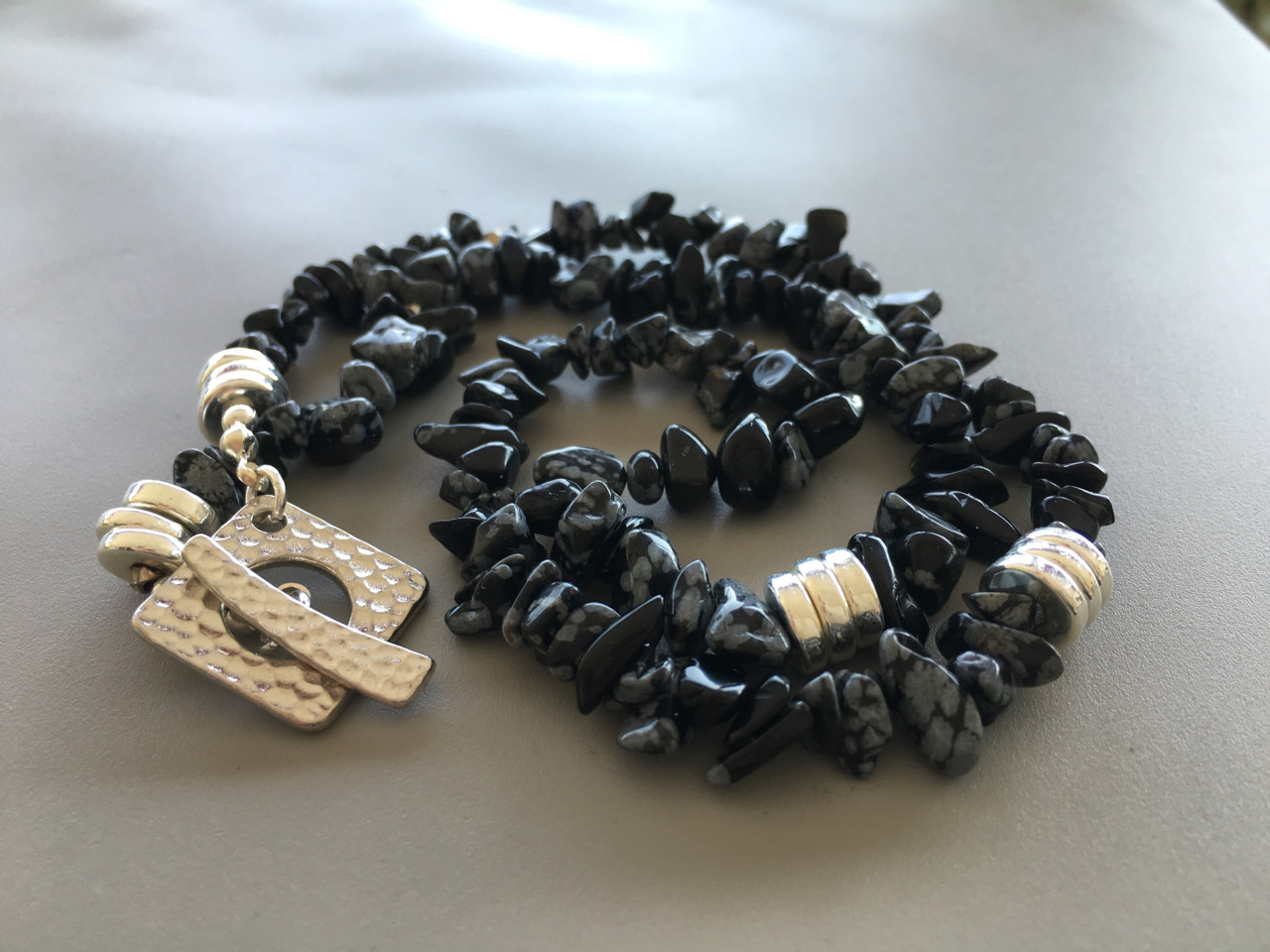 Obsidian &amp; Mykonos Silver Nugget Necklace