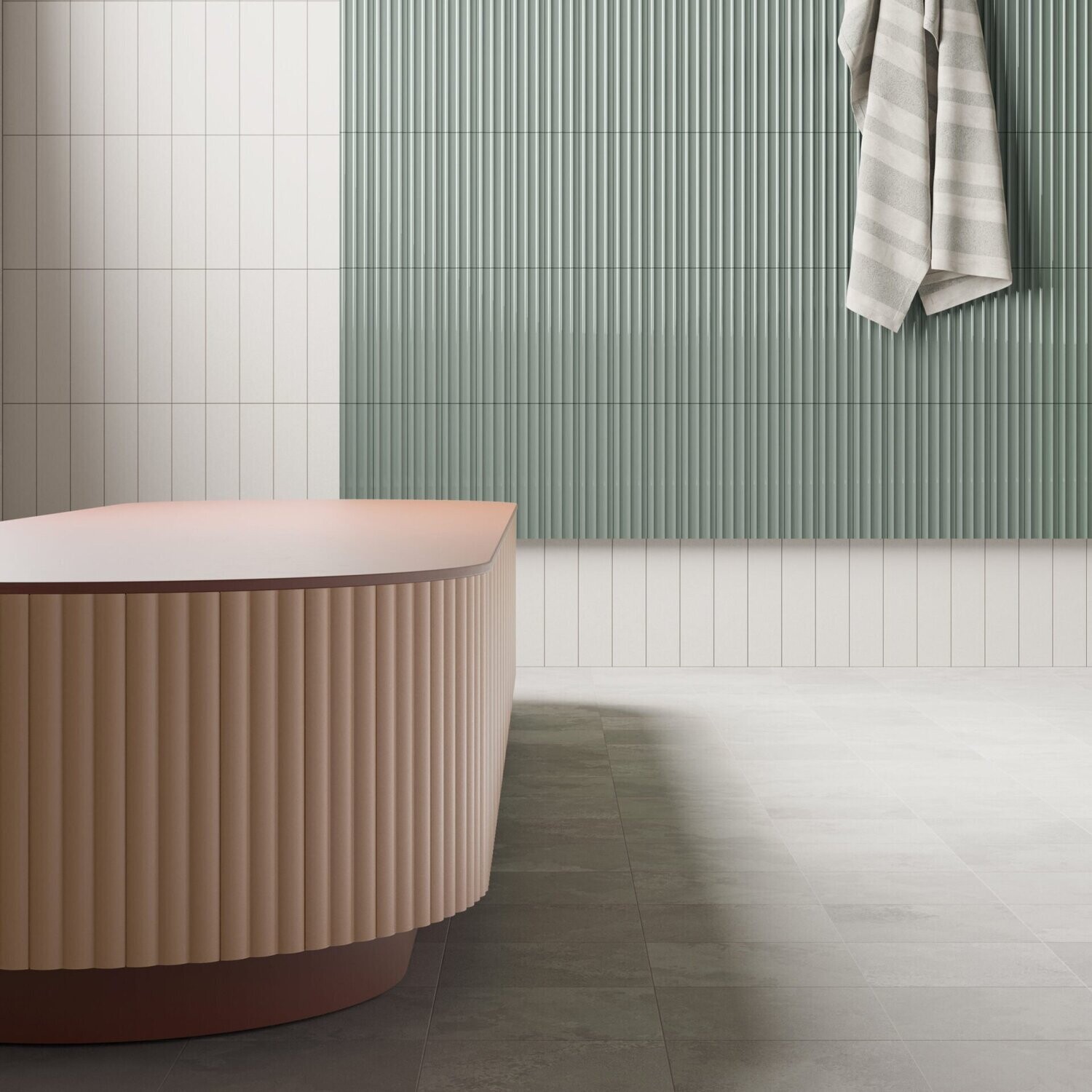 Fluted Sage Plain Matt Tiles 300x75